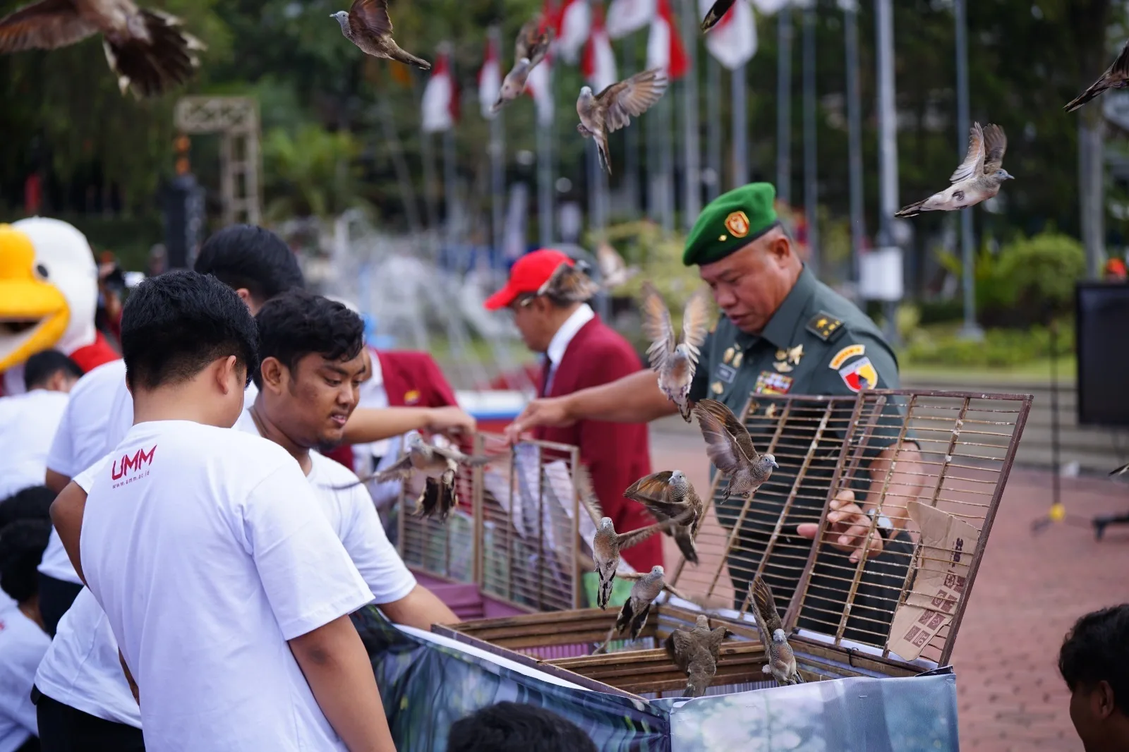 Penglepasliaran perkutut lokal pada Pembukaan Pesmaba UMM 2024, Selasa (10/9/2024). Istimewa
