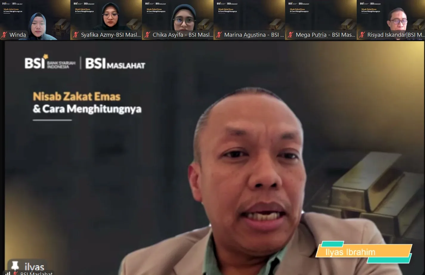 Group Head Gold & Pawning Business Group (GPB) PT Bank Syariah Indonesia Tbk (BSI), Ilyas Ibrahim, pada Webinar mengenal Nisab dan Cara Menghitung Zakat Emas yang digelar BSI Maslahat bersama BSI Gelar secara online, Kamis (5/9/2024). Istimewa