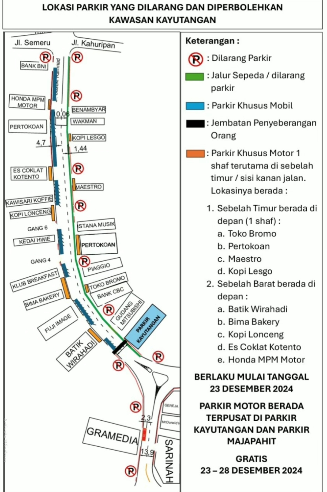 Penataan parkir di Kayutangan, Kota Malang. Dok. Dishub Kota Malang