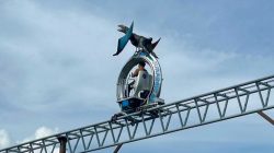 Wahana baru Jurassic Sky Ride di Jatim Park 3 yang menawarkan menjelajahi langit di atas rimba dinosaurus. Foto: Tugusatu/Dafa Wahyu Pratama