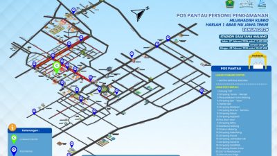 Lokasi pos pantau personel pengamanan Harlah 1 Abad NU di Kota Malang. Sumber: Dishub Kota Malang