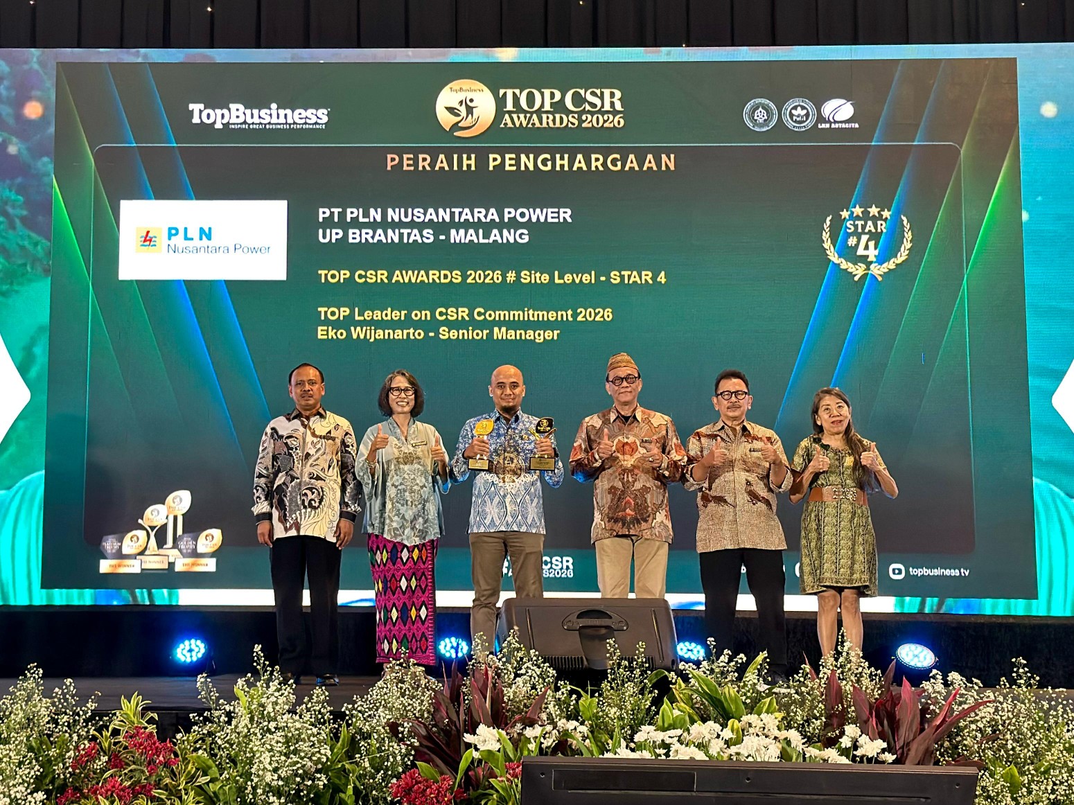 PT PLN Nusantara Power Unit Pembangkitan Brantas (PLN NP UP Brantas) meraih 2 penghargaan pada acara puncak penghargaan TOP CSR Awards 2026. Foto: PLN NP UP Brantas