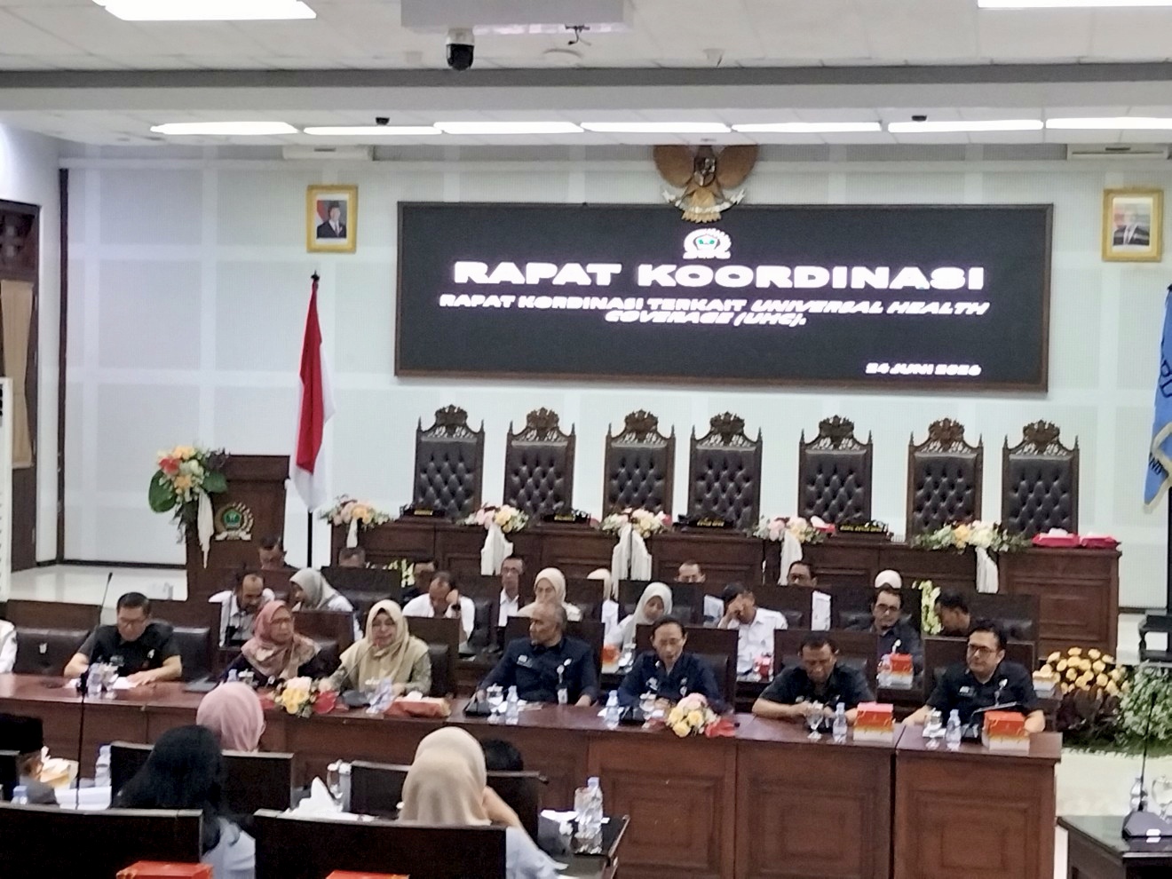 DPRD Kota Malang, Jawa Timur, rapat koordinasi mendorong optimalisasi pelayanan guna mendongkrak kinerja Universal Health Coverage (UHC) melibatkan Pemkot dan BPJS Kesehatan, Rabu (24/6/2026). Foto: Tugusatu/Bagus Suryo